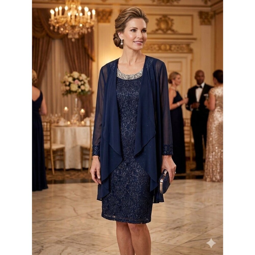 R&M Richards 2-Piece women's Formal Glitter Party Lace Jacket + Dress Size 6